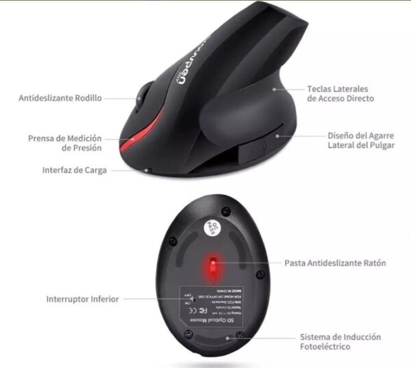 Mouse Vertical Ergonomico Optico Inalambrico Recargable - Imagen 2
