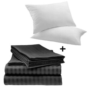 Juego Sabanas Cama Queen Negro Mas 2 Almohadas Siliconadas