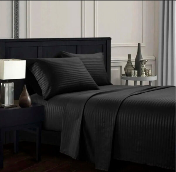 Juego Sabanas Cama Doble Unicolor De Lujo Negro - Imagen 2