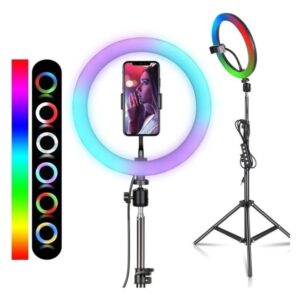 Aro De Luz Multicolor RGB 33cm Soporte Celular Y Tripode 2m