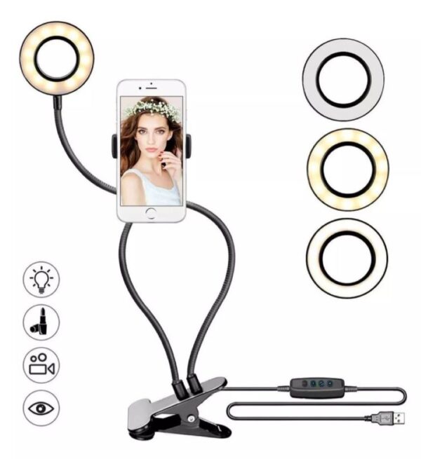 Aro De Luz Led Selfie 9cm Soporte Pinza Para Celular Usb Multiuso