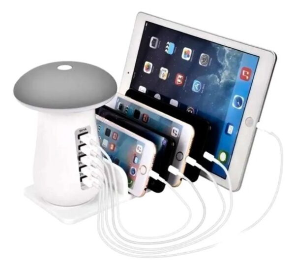 Estación De Carga 5 Puertos Y Lampara Hub Multi-Puerto Usb - Imagen 2