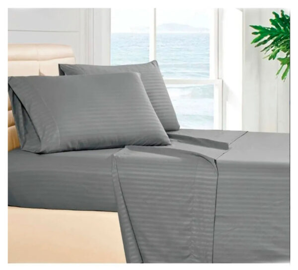 Juego Sabanas Cama King Unicolor De Lujo Gris - Imagen 3