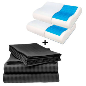 Juego Sabanas Doble Negro Mas 2 Almohadas Ortopedicas Gel