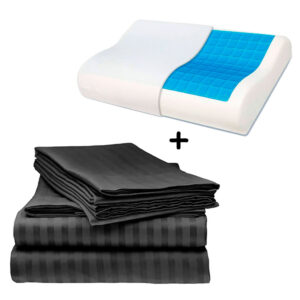 Juego Sabanas Doble Unicolor Negra Mas 1 Almohada Ortopedica Gel