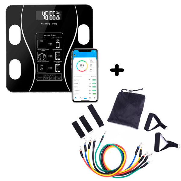 Bascula  Pesa Bluetooth Y Bandas Tubulares Set 11 Piezas