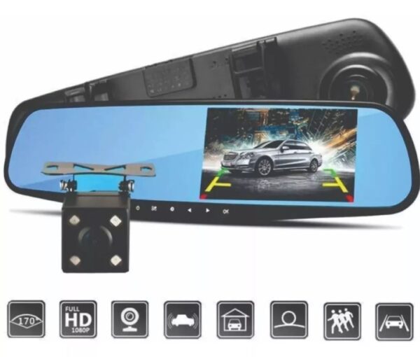 Espejo Retrovisor Doble Camara Dvr Delantera Y Trasera Full - Imagen 2