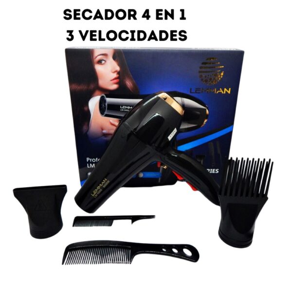 Secador De Cabello Lemman 5000 Watts 3 Vel 4 Accesorios - Imagen 2