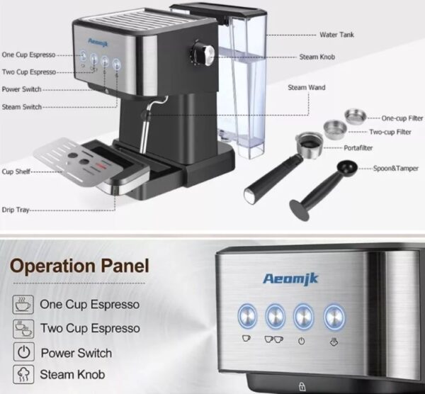 Maquina Para Cafe Espresso Capuchino Latte 1050W 20 Bares - Imagen 4