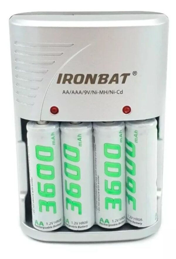 Cargador Pilas Baterias Recargable Aa Aaa + 4 Pilas 3600mah - Imagen 2