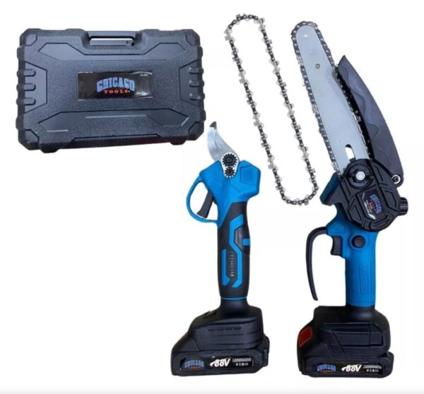 Mini Motosierra 6 Pulgadas Mas Tijeras Jardinería Recargable 88 V