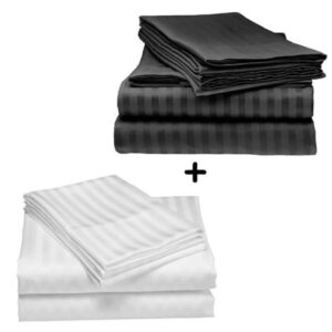 2 Juegos De Sabanas Cama Doble Unicolor BLANCO Y NEGRO De Lujo