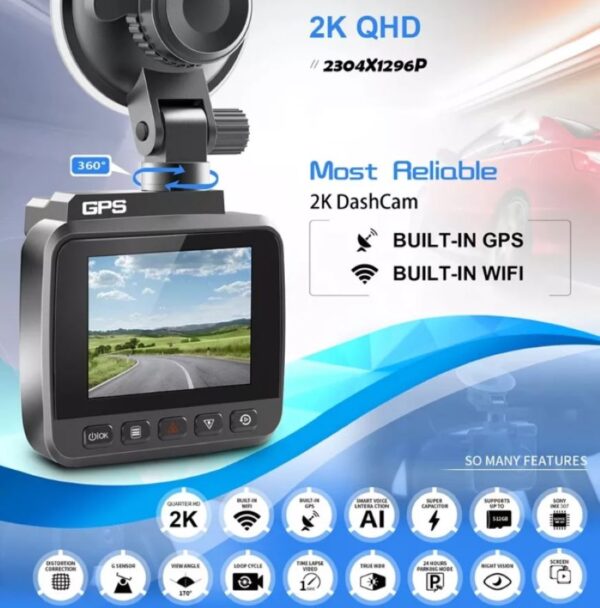 Camara Para Carro Con GPS Wifi Sensor 24/7 2k Pantalla LCD - Imagen 2