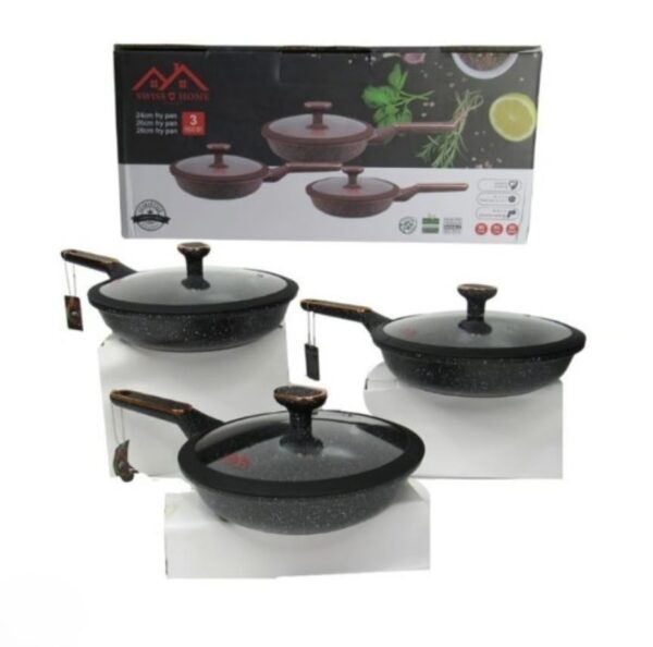 Sartenes En Marmol Swiss Home X3 Con Tapa De Vidrio - Imagen 2