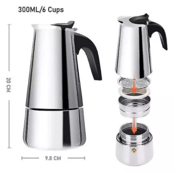 Cafetera Espresso Maker 6 Tazas Manual Plateada Italiana - Imagen 3