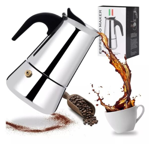 Cafetera Espresso Maker 9 Tazas Manual Plateada Italiana - Imagen 2