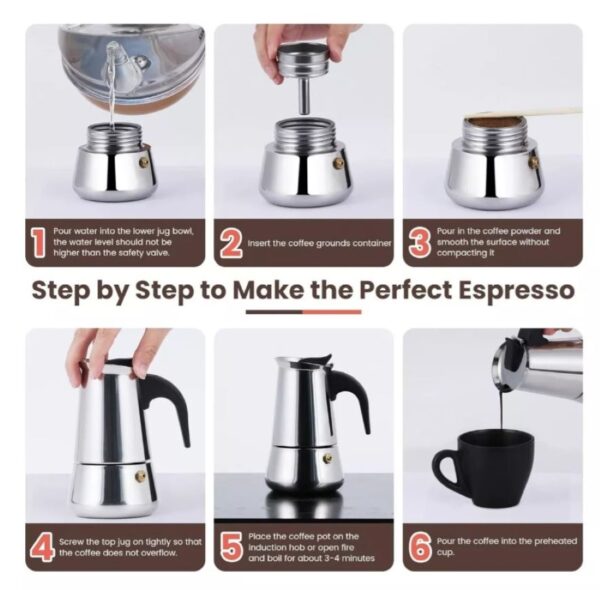 Cafetera Espresso Maker 9 Tazas Manual Plateada Italiana - Imagen 5