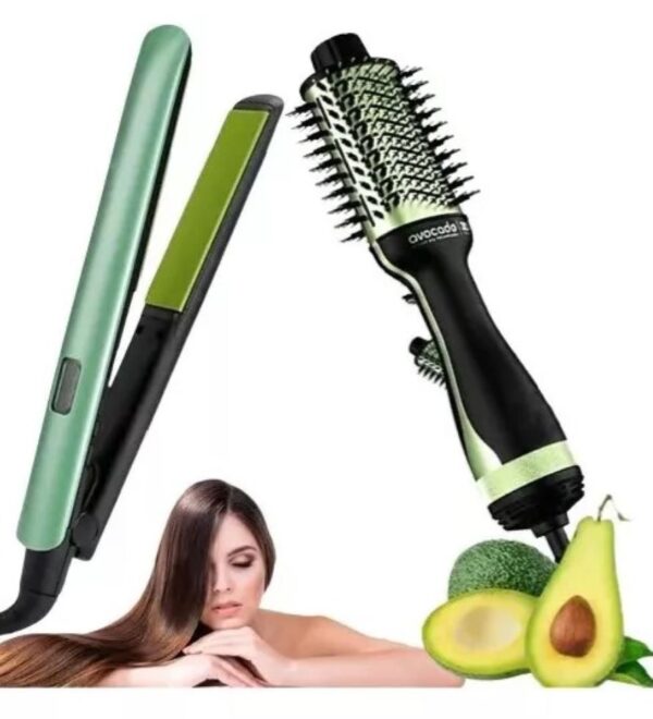 Combo Cepillo Secador Para Cabello Y Plancha Aguacate Lemman - Imagen 2