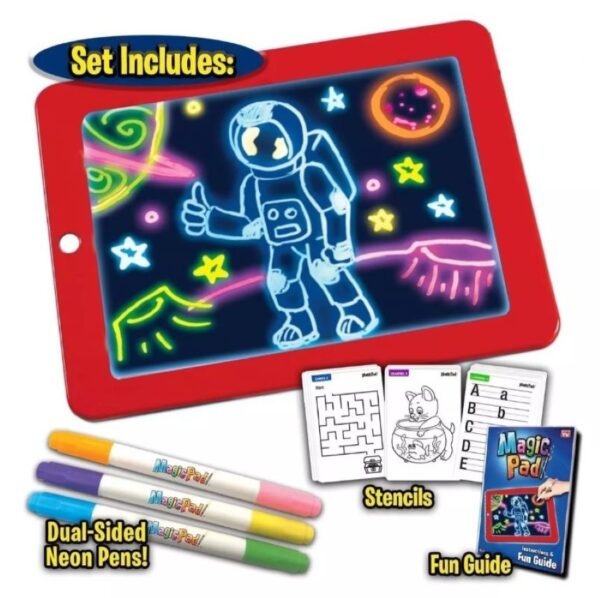 Tableta De Dibujo Con Luz Led Magic Pad 3 Marcadores - Imagen 2