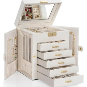 Joyero Organizador Cofre 6 Niveles Con Espejo