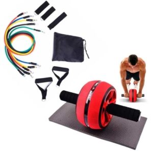 Set Rueda Abdominal Ab Wheel Mas Bandas Tubulares 11pcs