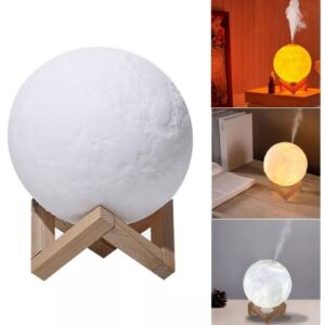 Lampara Humidificador Difusor Luna 3d Colores Con Base Madera