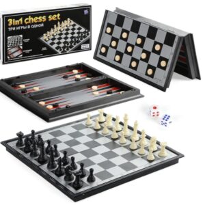 Juego De Ajedrez Magnético 3 En 1 Plegable Portátil.