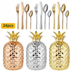 Juego Cubiertos X 24 Acero Estuche Forma De Piña