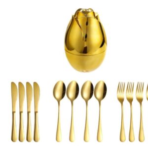 Juego De Cubiertos 12pcs Acero Inoxidable Estuche Huevo Punta En Forma De Rosa