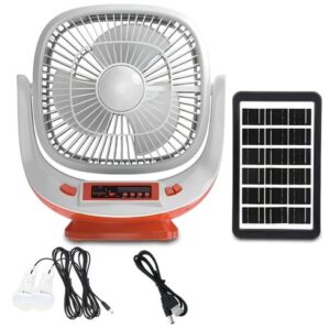 Ventilador Recargable Solar Con Radio Fm Lámpara Bombillo Led