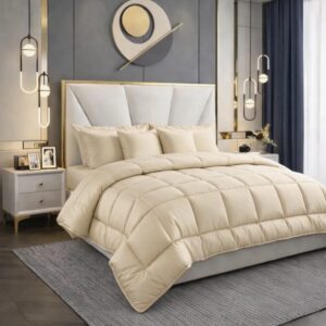 Edredón Tipo Plumón Cama Doble Beige Con Dos Fundas Y  Cojines