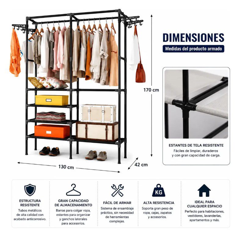 Clóset Multifuncional Metálico Organizador 2 cuerpos - Imagen 4