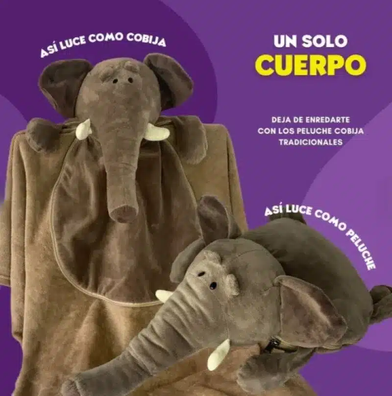 Peluche 2 En 1 Con Cobija Incluida Cojín Animalitos Elefante - Imagen 3