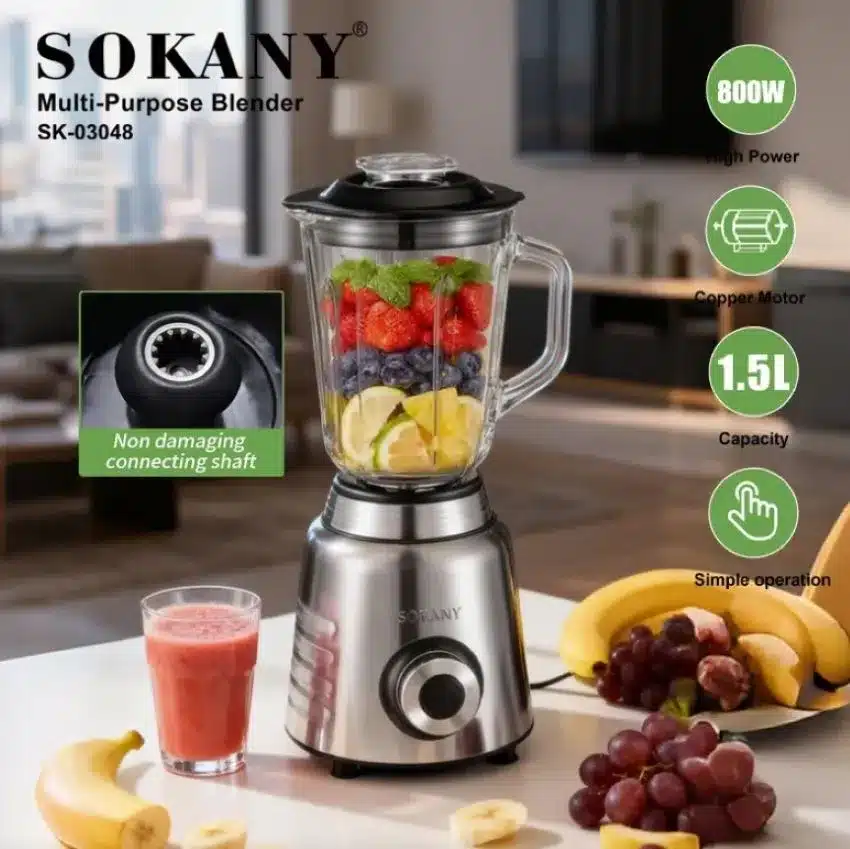 Licuadora Sokany Sk-03048 800w 1.5 lt Vaso De Vidrio - Imagen 2