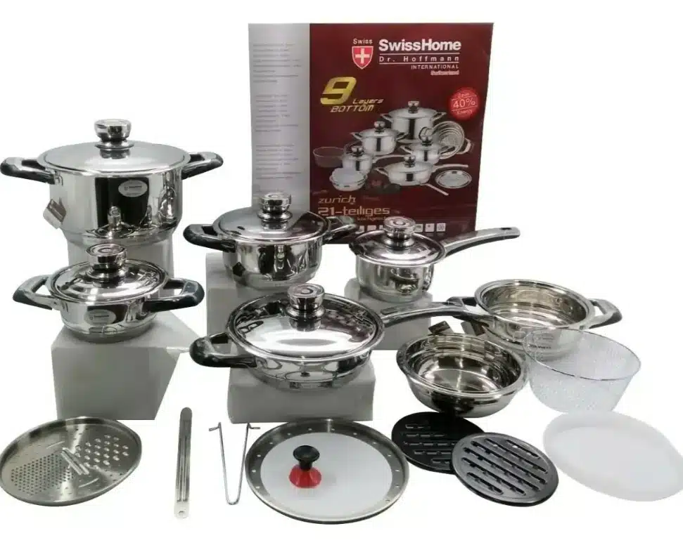 Set De Ollas Y Accesorios Swiss Home 21 Piezas En Acero