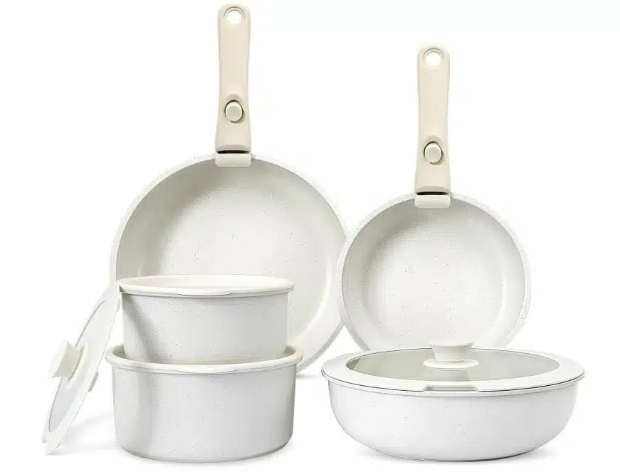 Juego Ollas Antiadherentes Aluminio Mango Extraíble 11 Pz Blanco