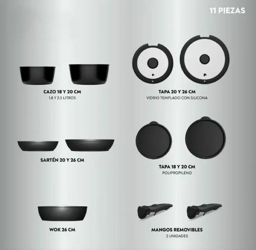 Juego Ollas Antiadherentes Aluminio Mango Extraíble 11 Pz Negro - Imagen 5