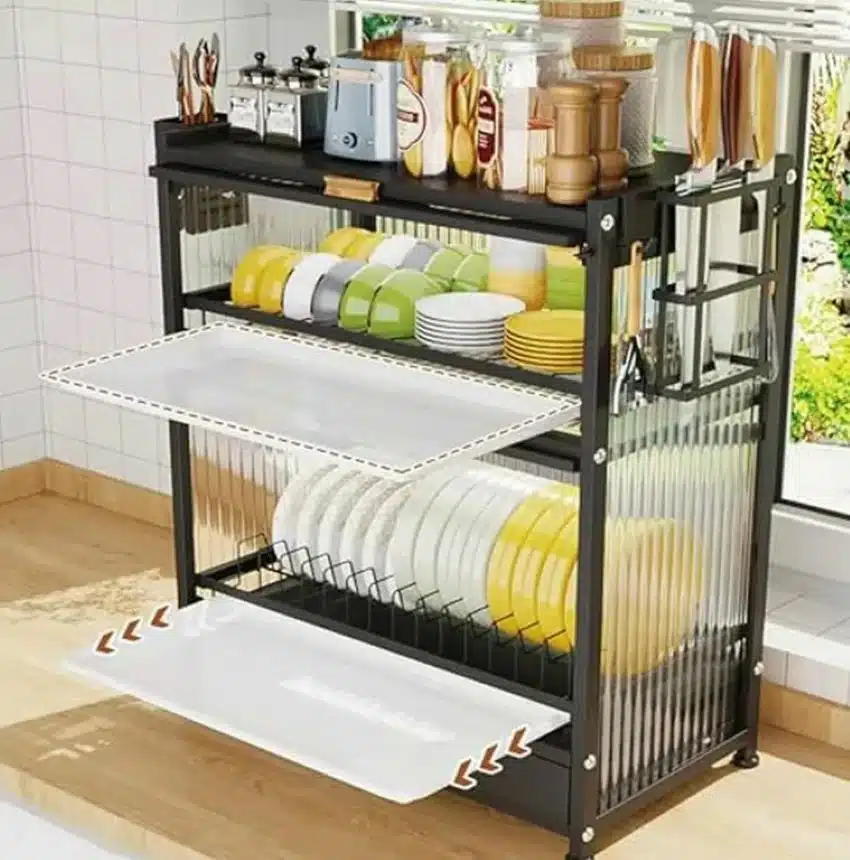 Escurridor Con Gabinete Doble Con Tapa Y Cajón Organizador - Imagen 5