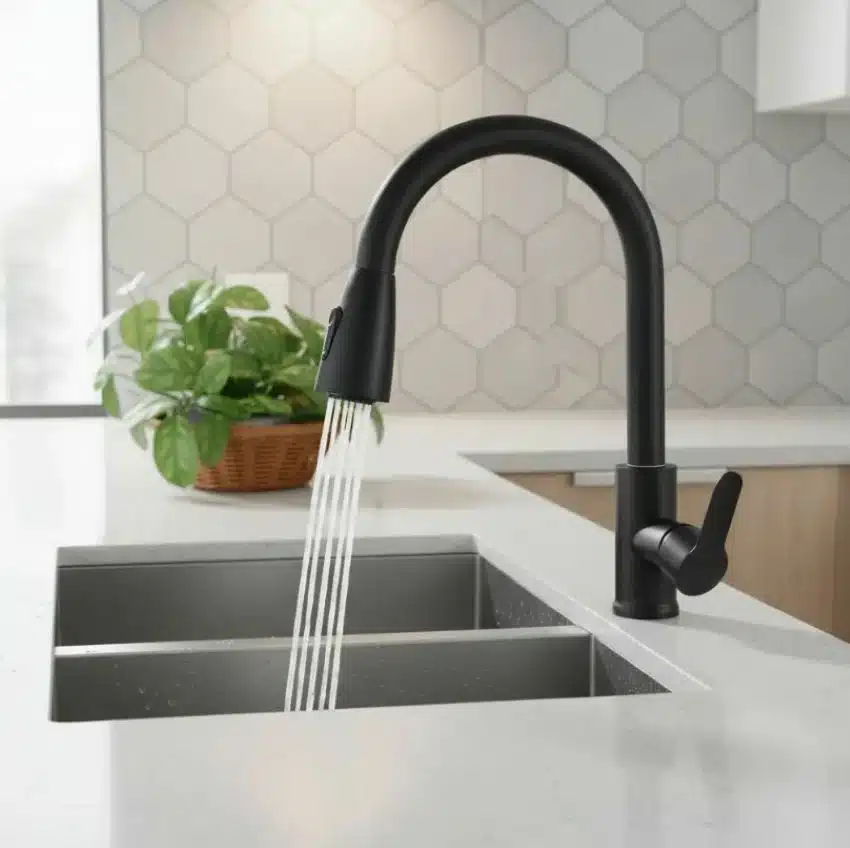 Grifería Llave Lavaplatos Extensible Monomando Acero Inoxidable Negro Mate - Imagen 2