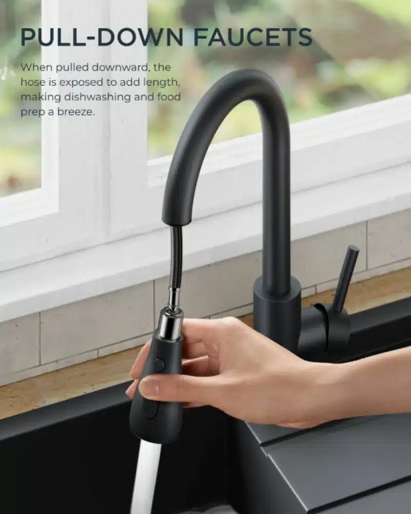 Grifería Llave Lavaplatos Extensible Monomando Acero Inoxidable Negro Mate Con Manija Tipo Bastón - Imagen 5