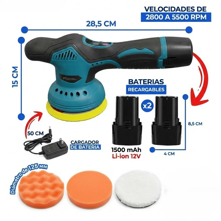 Polichadora Brilladora Inalámbrica Recargable Con 2 Baterías - Imagen 3