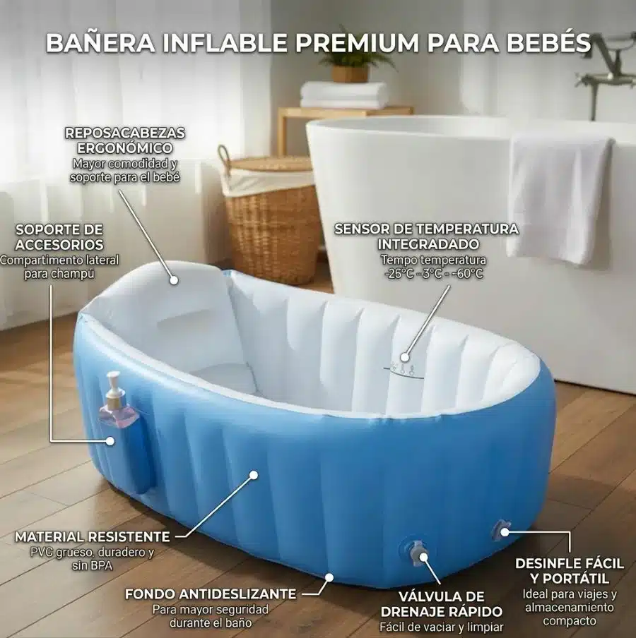 Bañera Tina Inflable Portatil Para Bebés Azul - Imagen 2