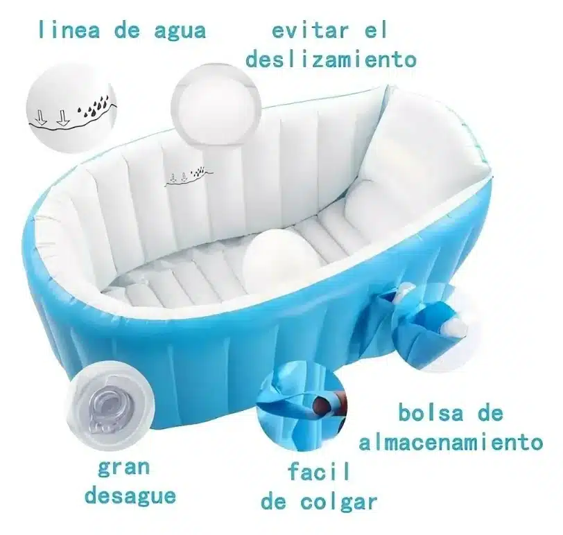 Bañera Tina Inflable Portatil Para Bebés Azul - Imagen 4