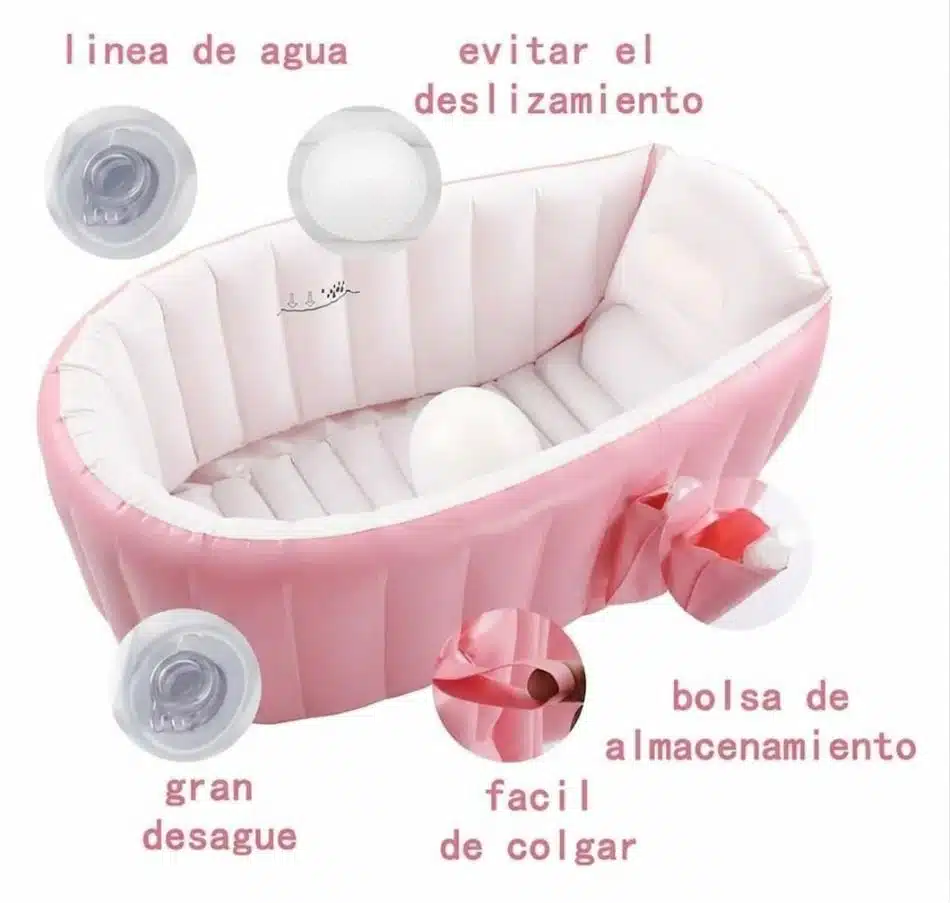 Bañera Tina Inflable Portatil Para Bebés Rosa - Imagen 4