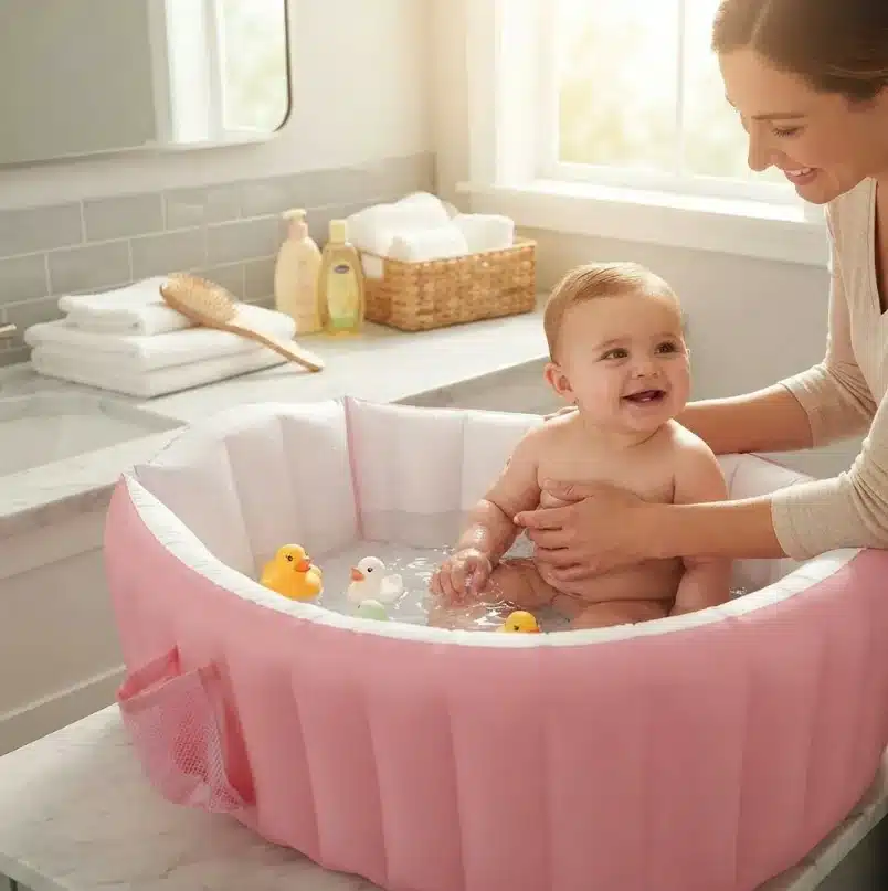 Bañera Tina Inflable Portatil Para Bebés Rosa - Imagen 3