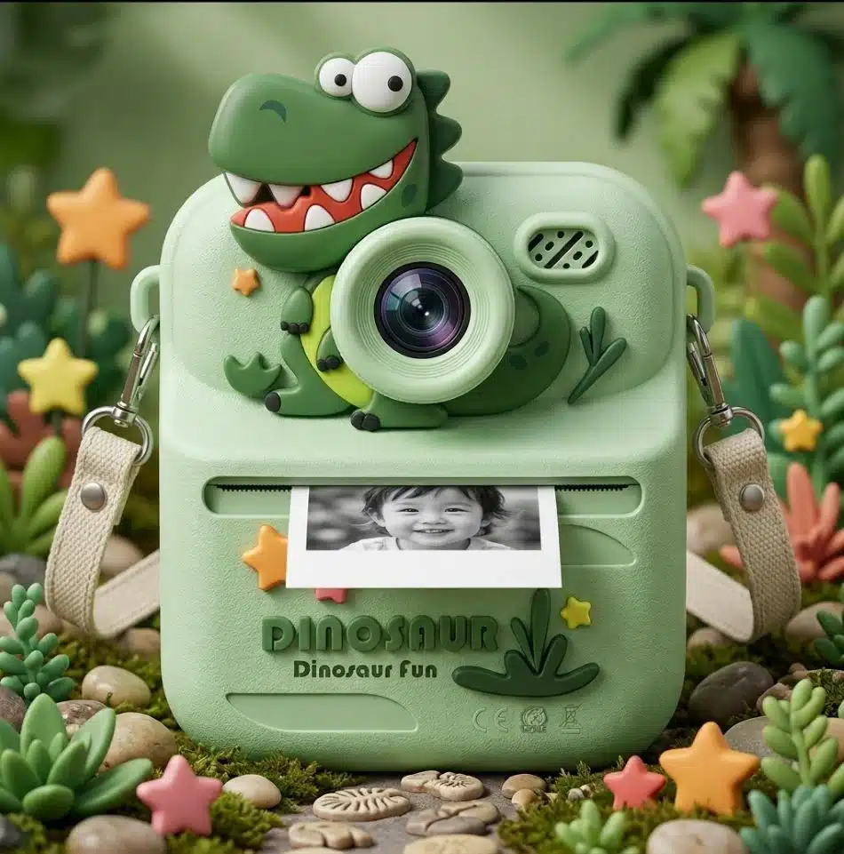 Cámara De Impresión Instantánea Para Niños Dinosaurio Verde - Imagen 4