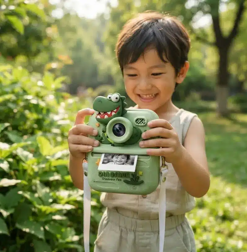 Cámara De Impresión Instantánea Para Niños Dinosaurio Verde - Imagen 3