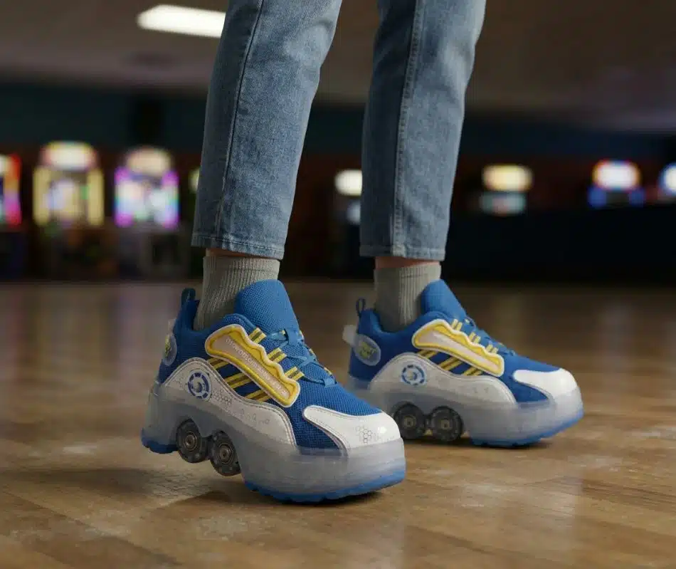 Patines de 4 Ruedas Luminosas Mecanismo Ruedas de Plegado Interior Talla 38 Azul - Imagen 3