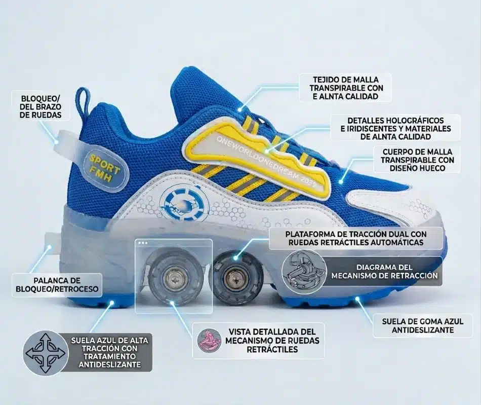 Patines de 4 Ruedas Luminosas Mecanismo Ruedas de Plegado Interior Talla 38 Azul - Imagen 2