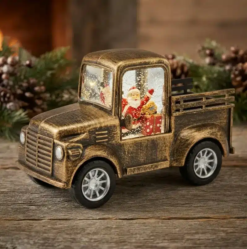 Lampara Navideña Diseño Camioneta Vintage Luz Dorada - Imagen 5